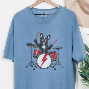 French Bulldog Shirt, Drummer Gift Idea, Rock Dog Shirt, Frenchie Graphic Tee, Percussionist Gift, Music Lover Shirt, Band Merch Tee image 3