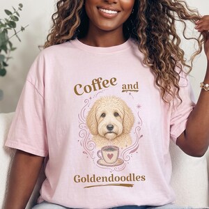 Comfort Colors Coffee Dog Shirt, Goldendoodle Art Tee, Coffee And Goldendoodles Print, Dog Mama Coffee Lover, Whimsical Pet Graphic Tee image 7