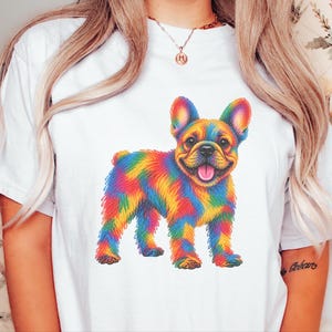 Frenchie Dog Shirt, Colorful Dog Art, French Bulldog Mom Gift, Frenchie Lover Present, Vibrant Pet Portrait Tee image 3
