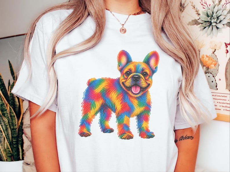 Frenchie Dog Shirt, Colorful Dog Art, French Bulldog Mom Gift, Frenchie Lover Present, Vibrant Pet Portrait Tee image 3
