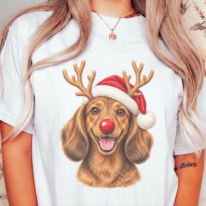 Weihnachtsshirt mit Dackel, Weihnachtsgeschenk für Dackel, Festlicher Hundepullover, Dackel-Mama-Shirt, Festliches T-Shirt für Hundeliebhaber Bild 9