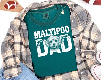 Maltipoo Dad with Puppy Portrait Maltipoo Father Tee Vintage Sketch Art