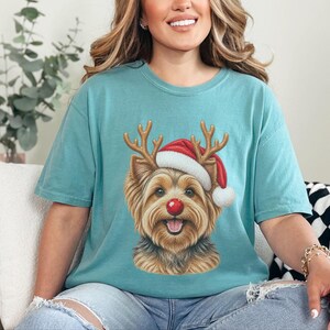 Christmas Yorkie Shirt, Holiday Dog Mom Gift, Festive Yorkie Lover Tee, Santa Paws Sweatshirt, Christmas Pet Owner Shirt image 2