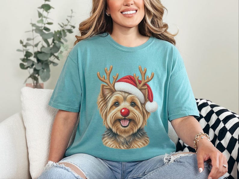 Christmas Yorkie Shirt, Holiday Dog Mom Gift, Festive Yorkie Lover Tee, Santa Paws Sweatshirt, Christmas Pet Owner Shirt image 2