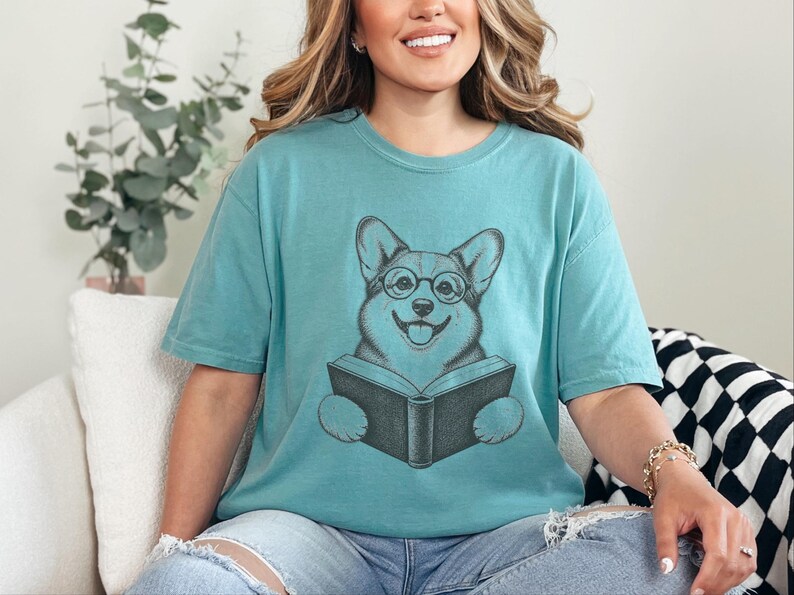 Corgi Reader Shirt, Corgi Mom Gift, Bookish Dog Tee, Librarian Present, Book Lover Shirt, Dog Dad Gift image 5