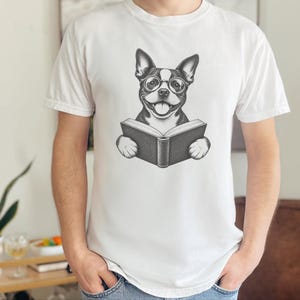 Boston Terrier Reading Book Shirt, Bookish Dog Tee, Boston Terrier Gift, Dog Lover Book Tee, Library Shirt image 7