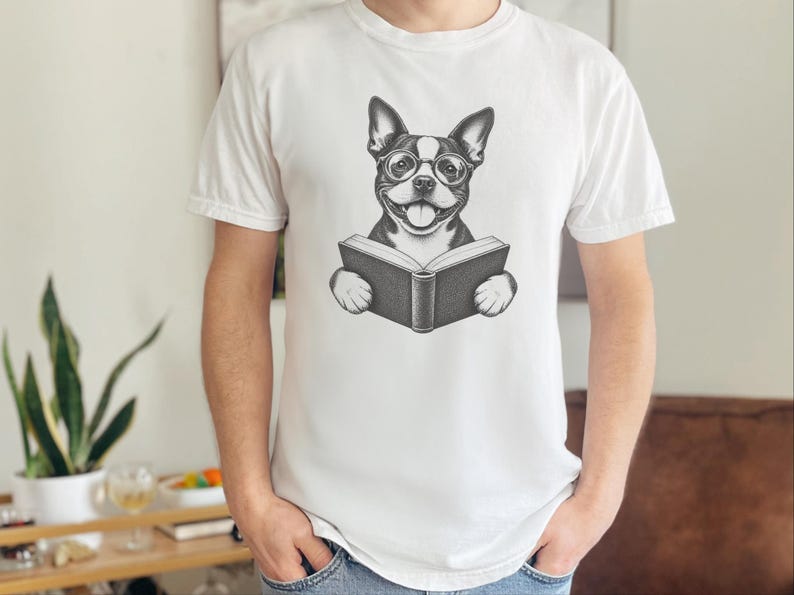 Boston Terrier Reading Book Shirt, Bookish Dog Tee, Boston Terrier Gift, Dog Lover Book Tee, Library Shirt image 7