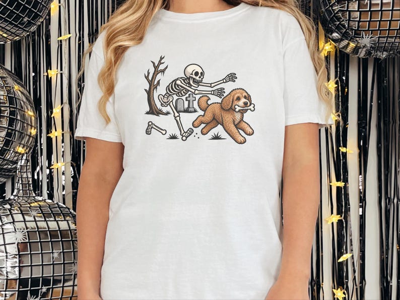Camiseta Cavapoo, Camiseta de Perro Esqueleto, Camiseta de Perro de Halloween, Camiseta de Perro Espeluznante, Regalo para Mamá Cavapoo, Camiseta para Amantes de los Perros, Camiseta de Halloween de Esqueleto imagen 1