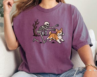 Skeleton Dog Shirt, Halloween Corgi Shirt, Funny Corgi Gift, Spooky Season Tee, Corgi Mom Shirt, Skeleton Dog Tee