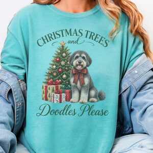 Schnoodle Christmas Shirt, Schnoodle Mom Gift, Christmas Trees and Doodles Please, Holiday Dog Lover Tee, Winter Pet Shirt image 1