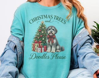 T-shirt de Noël pour Schnoodle, Cadeau pour maman Schnoodle, Sapins de Noël et gribouillis, T-shirt de Noël pour amoureux des chiens, T-shirt d'hiver pour animaux de compagnie