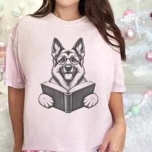 Bookish Dog Tee, German Shepherd Mom Gift, Dog Lover Book Tee, Library Shirt, German Shepherd Dad Gift, Reading Teacher Shirt image 5