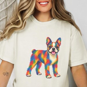 Boston Terrier Shirt, Colorful Dog Lover Gift, Rainbow Puppy Art Tee, Dog Mom Present image 5