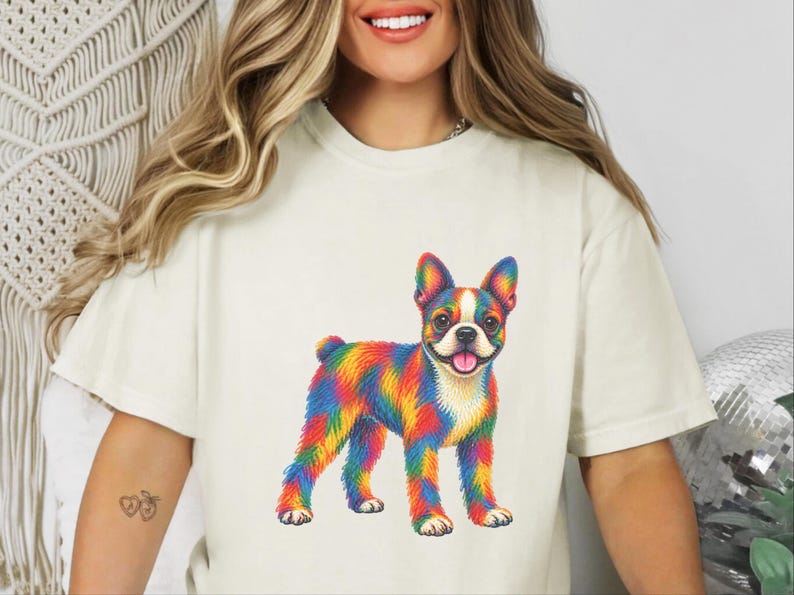 Boston Terrier Shirt, Colorful Dog Lover Gift, Rainbow Puppy Art Tee, Dog Mom Present image 5