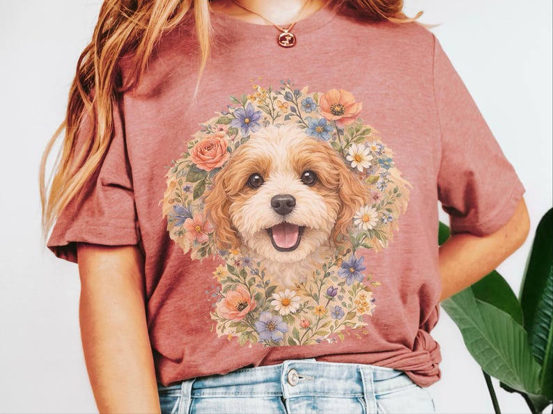 Cavapoo Mom Shirt, Cavapoo Floral Face Tee, Cute Dog Art, Dog Lover Gift for Owners, Poodle Cross Puppy, Floral Dog Design, Cavapoo Dad Gift imagen 8