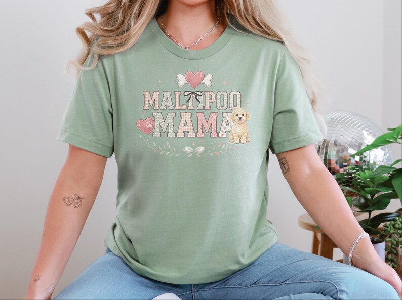 Maltipoo Mama Shirt, Cute Maltipoo Mom Soft Cotton Tee, Maltese Poodle Owner Graphic Apparel, Fur Mama Dog Breed Top, Maltipoo Owner Gift image 3