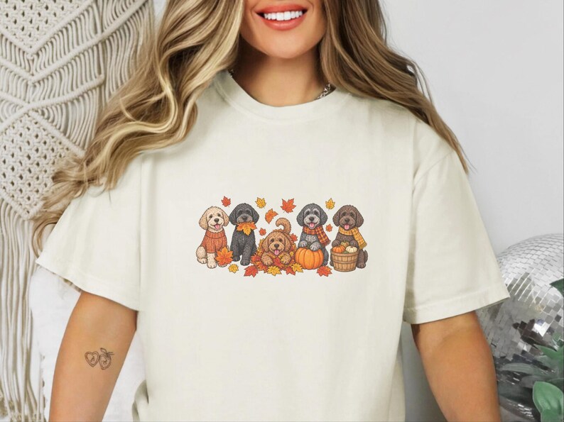 Schnoodle Fall Shirt, Dog Lover Gift, Autumn Harvest Tee, Doodle Dog Sweatshirt, Pumpkin Patch Crewneck, Fall Puppy Apparel image 2