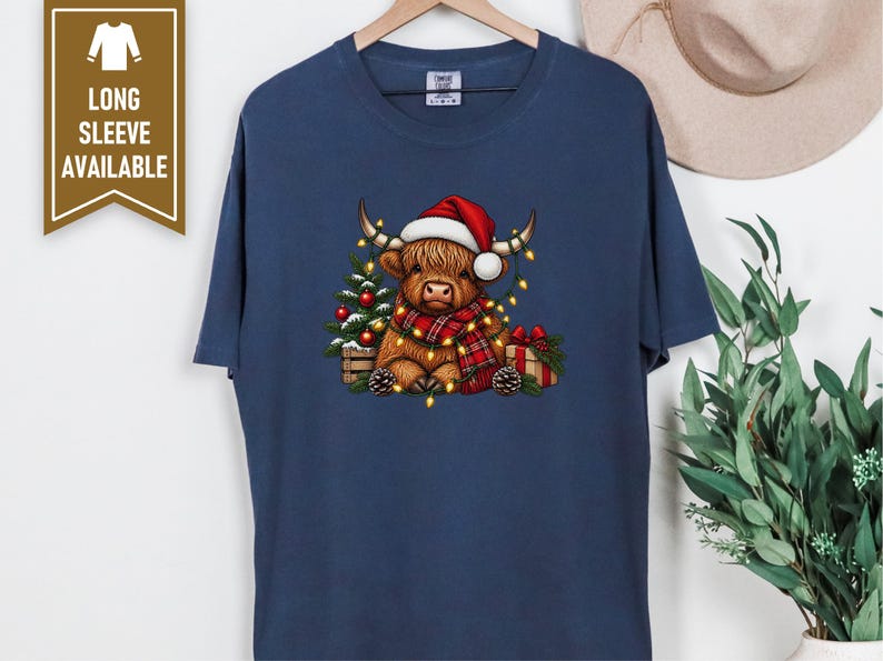 Highland Cow Christmas Shirt, Festive Highland Cow Gift, Christmas Lights Crewneck, Holiday Animal Sweater image 8