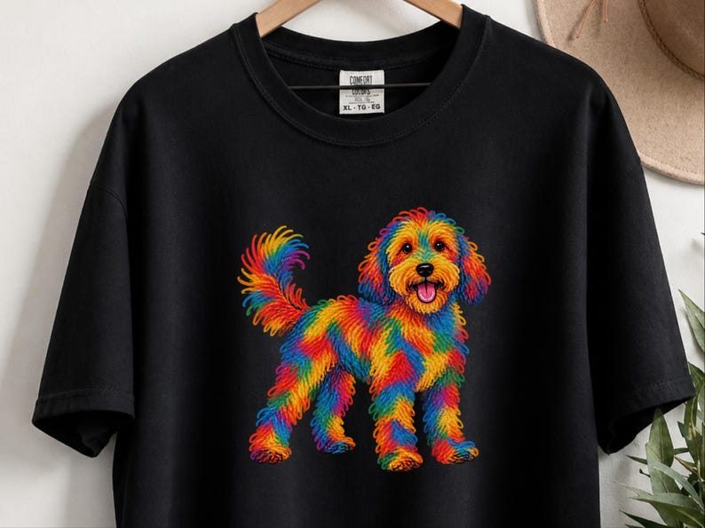 Cockapoo Shirt, Rainbow Dog Lover Gift, Colorful Puppy Tee, Doodle Mom Shirt, Dog Art Print image 3