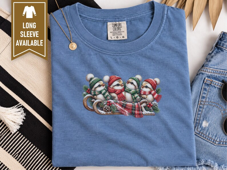 Christmas Birds Shirt, Holiday Bird Lover Gift, Winter Wildlife Tee, Cute Animal Sweatshirt, Festive Christmas Bird Shirt image 9