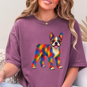 Boston Terrier Shirt, Colorful Dog Lover Gift, Rainbow Puppy Art Tee, Dog Mom Present image 4