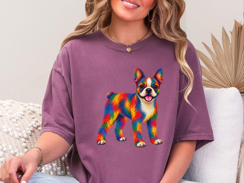 Boston Terrier Shirt, Colorful Dog Lover Gift, Rainbow Puppy Art Tee, Dog Mom Present image 4