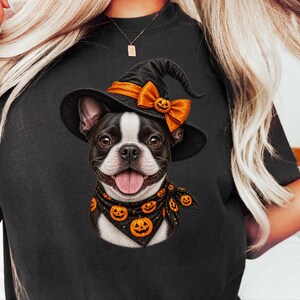 Camiseta de Halloween com Boston Terrier, Presente Assustador para Mãe de Cachorro, Camiseta para Dono de Cachorro Bruxo imagem 7