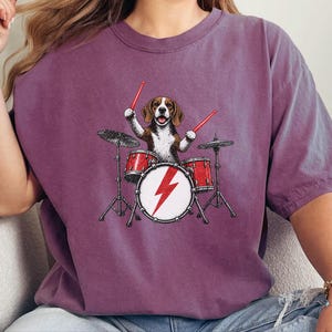 Beagle Shirt, Beagle Drummer Gift, Rock Dog Music Lover Tee, Drummer Dad Shirt, Funny Beagle Lover Gift, Retro Rock Band Shirt image 7