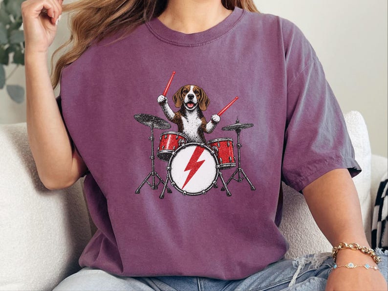 Beagle Shirt, Beagle Drummer Gift, Rock Dog Music Lover Tee, Drummer Dad Shirt, Funny Beagle Lover Gift, Retro Rock Band Shirt image 7