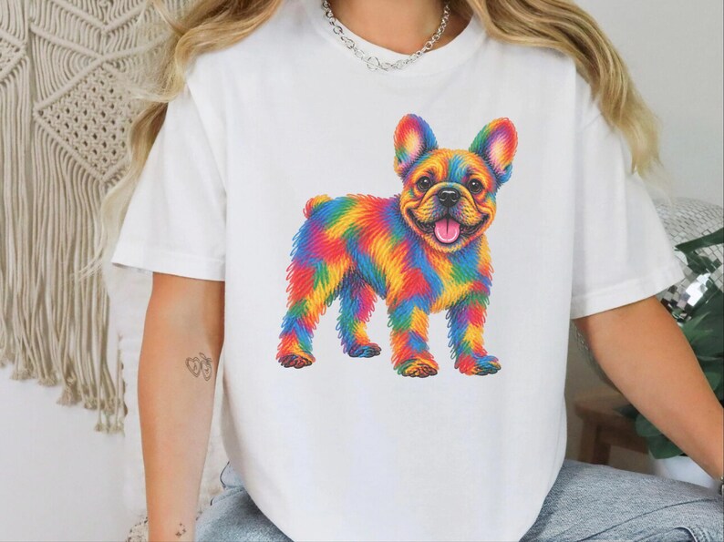 Frenchie Dog Shirt, Colorful Dog Art, French Bulldog Mom Gift, Frenchie Lover Present, Vibrant Pet Portrait Tee image 8