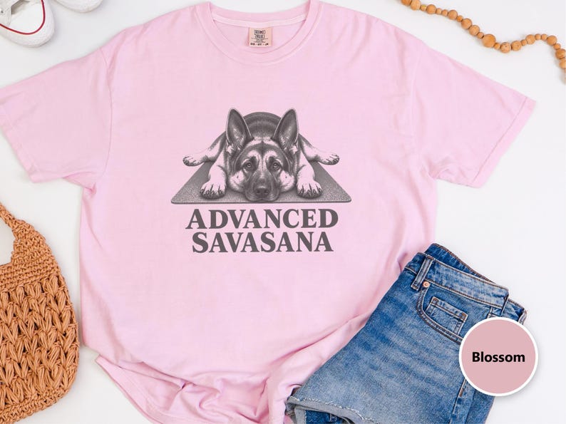 German Shepherd Shirt, Funny Dog T Shirt, Advanced Savasana, Yoga Lover Gift, Dog Owner Tee, Meditation Humor, Fitness Gift imagem 1