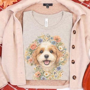 Cavapoo Mom Shirt, Cavapoo Floral Face Tee, Cute Dog Art, Dog Lover Gift for Owners, Poodle Cross Puppy, Floral Dog Design, Cavapoo Dad Gift imagen 5
