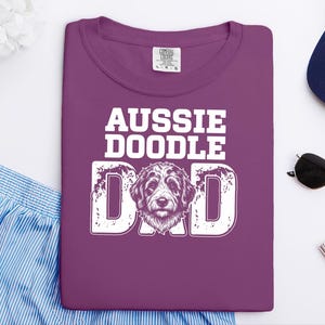 Comfort Colors Aussiedoodle Dad T-Shirt, Funny Retro Dog Lover Graphic Tee, Vintage Doodle Pet Parent Gift Idea, Best Dog Dad Apparel image 1