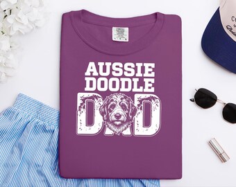 T-shirt med Aussiedoodle-motiv, rolig retro-t-shirt med grafisk design för hundälskare, vintage-t-shirt med klotter, presentidé för bästa hundpappa
