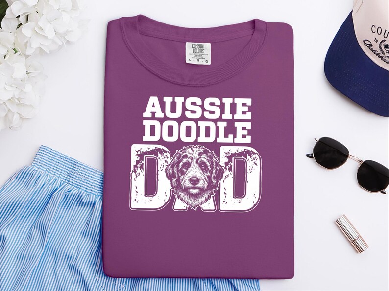 Comfort Colors Aussiedoodle Dad T-Shirt, Funny Retro Dog Lover Graphic Tee, Vintage Doodle Pet Parent Gift Idea, Best Dog Dad Apparel image 1