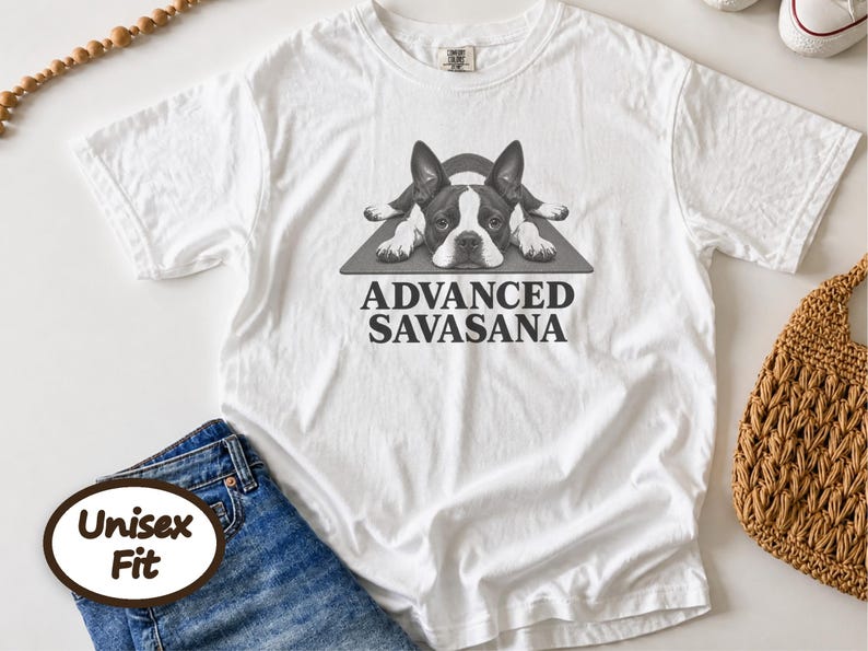 Boston Terrier Shirt, Advanced Savasana Yoga Gift, Funny Dog Lover Tee, Meditation Humorous Sweatshirt, Yogi Exercise Present Bild 6