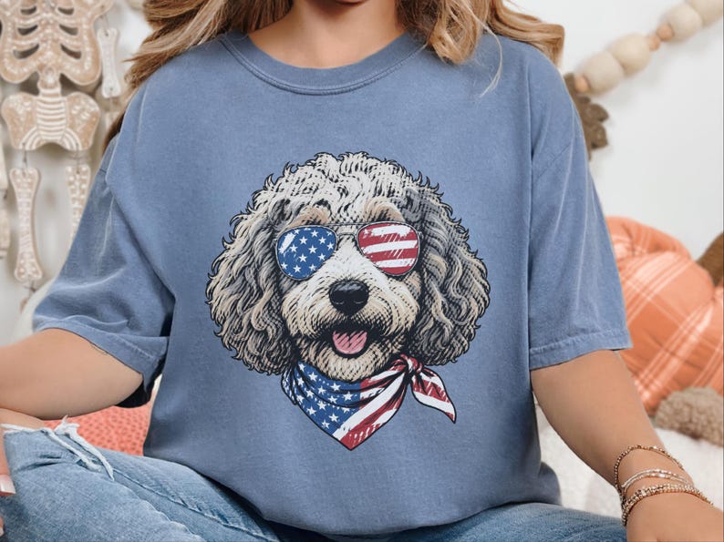 Comfort Colors Sheepadoodle Patriotic Sweatshirt, Independence Day Goldendoodle Sweatshirt, Fourth of July Sheepadoodle Shirt immagine 3