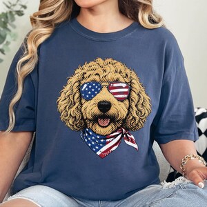 Comfort Colors Patriotic Dog Shirt, Goldendoodle Mom T-Shirt, Fourth of July Dog Dad Sweatshirt, USA Doodle Pet Owner Tops, 4th Of July Dog image 2