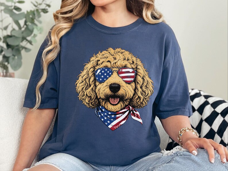 Comfort Colors Patriotic Dog Shirt, Goldendoodle Mom T-Shirt, Fourth of July Dog Dad Sweatshirt, USA Doodle Pet Owner Tops, 4th Of July Dog image 2