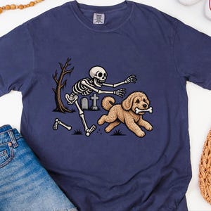 Maltipoo Halloween Shirt, Skeleton Dog Shirt, Funny Skeleton Art Tee, Spooky Dog Lover Gift, Vintage Halloween Dog Owner Apparel image 7