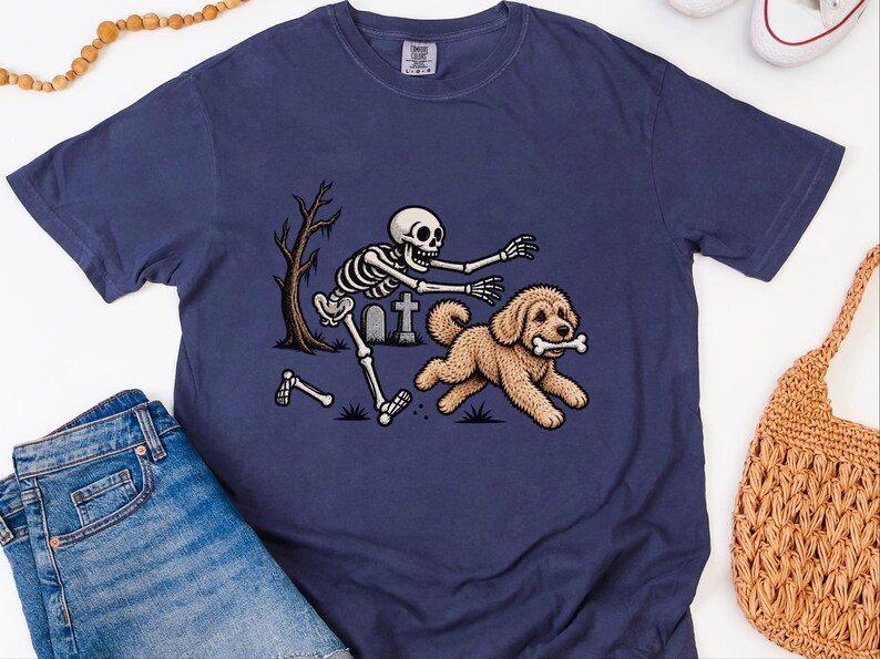 Maltipoo Halloween Shirt, Skeleton Dog Shirt, Funny Skeleton Art Tee, Spooky Dog Lover Gift, Vintage Halloween Dog Owner Apparel image 7