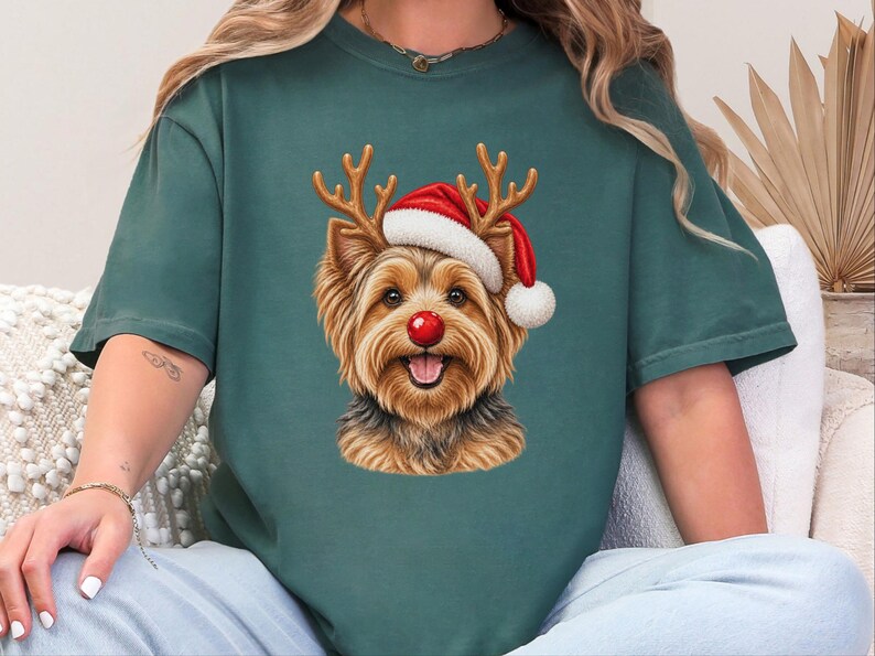 Christmas Yorkie Shirt, Holiday Dog Mom Gift, Festive Yorkie Lover Tee, Santa Paws Sweatshirt, Christmas Pet Owner Shirt image 3