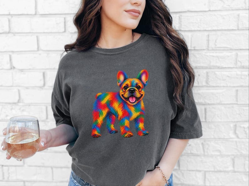 Frenchie Dog Shirt, Colorful Dog Art, French Bulldog Mom Gift, Frenchie Lover Present, Vibrant Pet Portrait Tee image 1