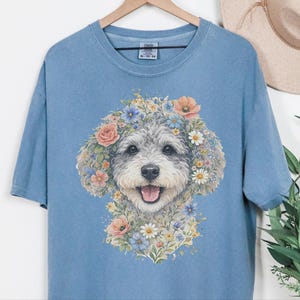 Comfort Colors Schnoodle Lover Schnoodle Floral Face Tee, Dog Mom Life Shirt, Doodle Puppy Tee, Cross-Breed Dog, Cottagecore Owner image 2