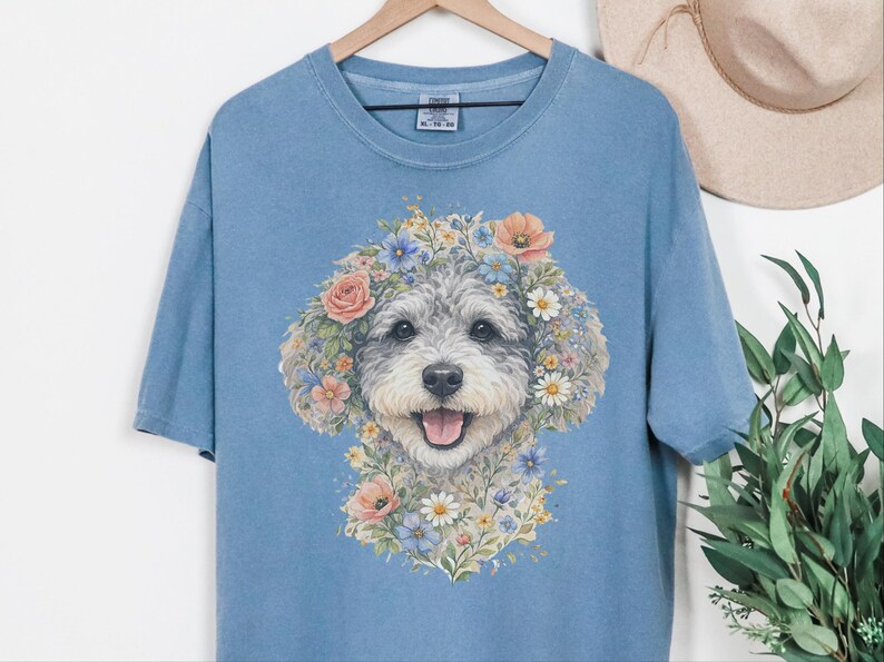 Comfort Colors Schnoodle Lover Schnoodle Floral Face Tee, Dog Mom Life Shirt, Doodle Puppy Tee, Cross-Breed Dog, Cottagecore Owner image 2