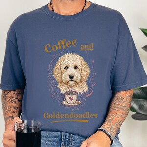 Comfort Colors Coffee Dog Shirt, Goldendoodle Art Tee, Coffee And Goldendoodles Print, Dog Mama Coffee Lover, Whimsical Pet Graphic Tee image 5