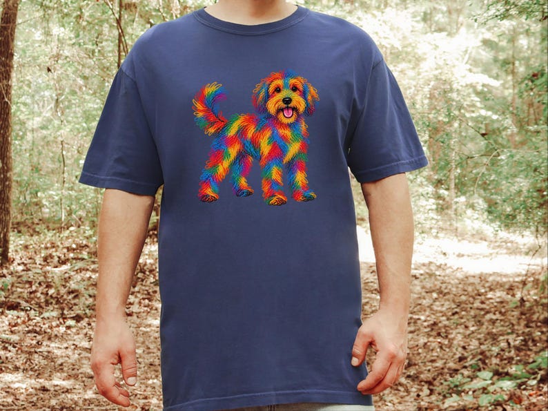 Camiseta de perro Schnoodle, regalo para dueños de Schnoodle, arte de perros colorido, camiseta con estampado de garabatos, ropa para amantes de los perros imagen 9