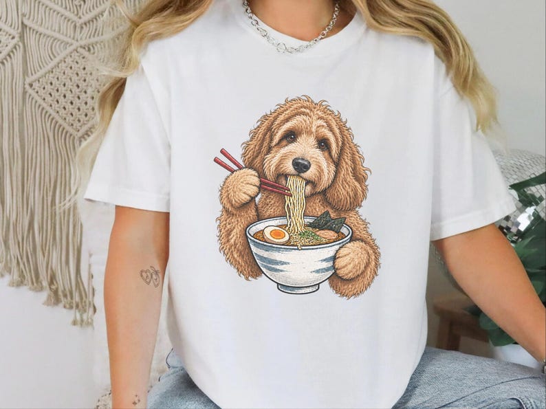 Labradoodle Shirt, Ramen Lover Gift, Labradoodle Mom Gift, Japanese Food Tee, Noodle Lover Shirt, Ramen Cat Art image 8
