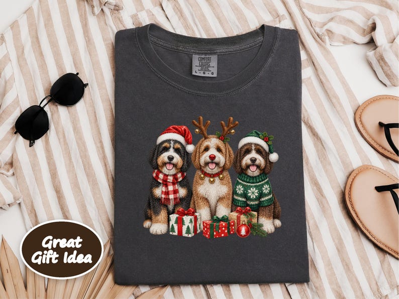 Bernedoodle Christmas Sweatshirt, Festive Dog Crewneck, Christmas Bernedoodle Gift, Holiday Dog Lover Shirt, Winter Puppy Sweatshirt afbeelding 4