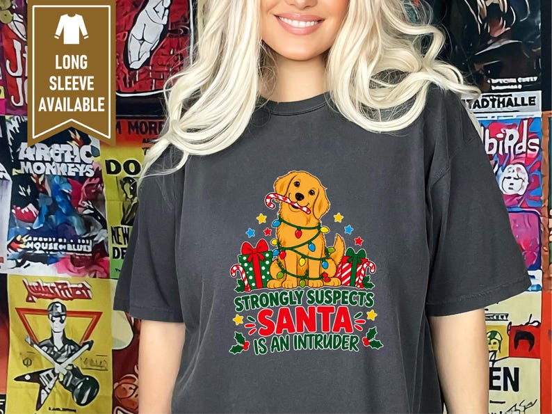Christmas Dog Shirt, Golden Retriever Christmas Gift, Funny Christmas Dog Tee, Santa Is An Intruder Shirt, Holiday Dog Lover Gift image 8